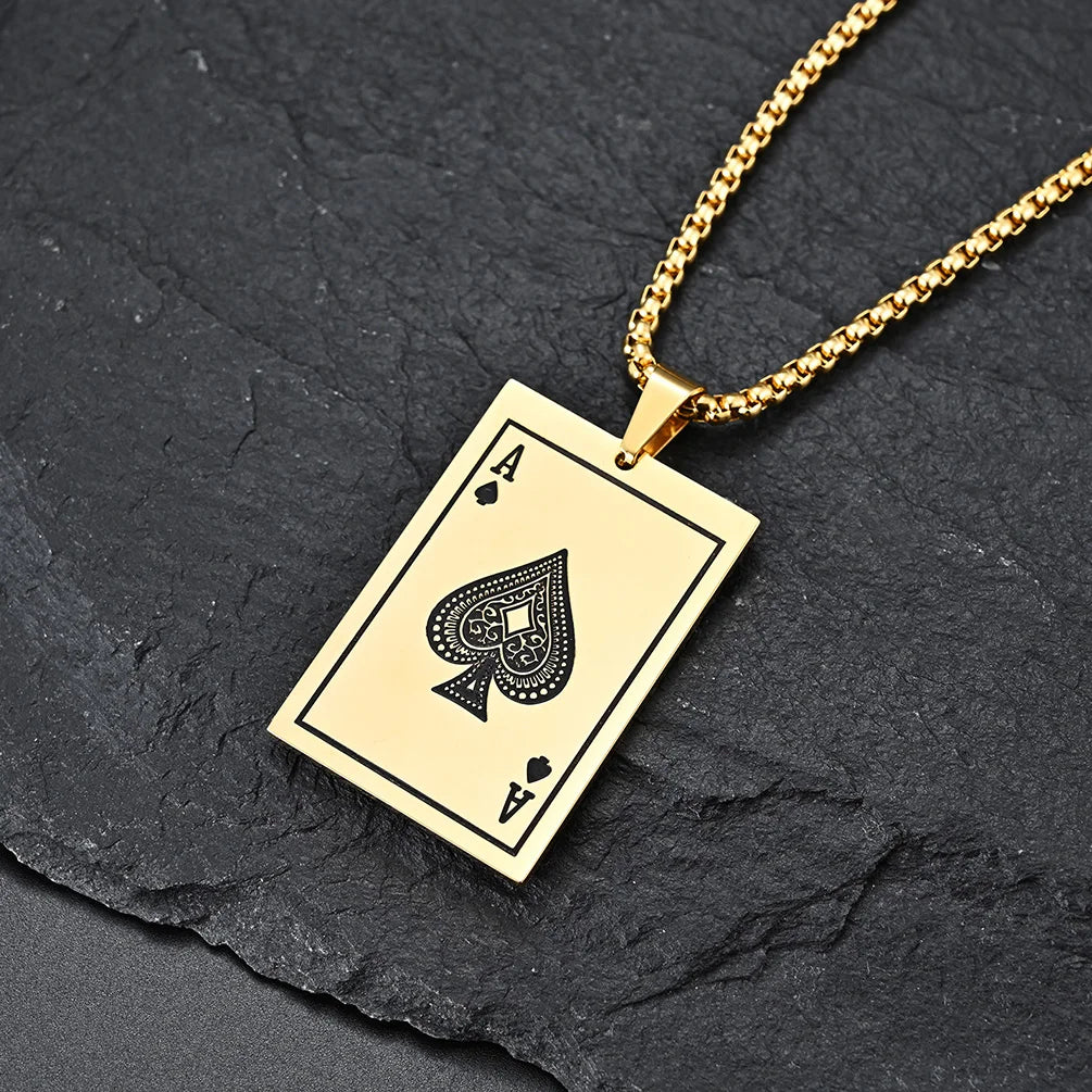 JHSL Men Statement Poker Ace King Necklace Pendant Golden Silver Color Stainless Steel Fashion Jewelry Gift Wholesale Dropship by Reinvent Yourself