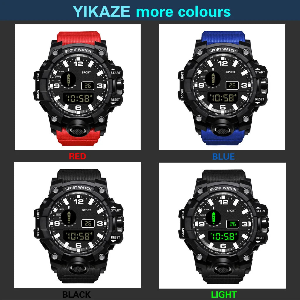 Fashion Men's Watch Sports Electronic Wristwatch Large dial Multifunctional Waterproof Luminous Alarm Kids Male's Military Watch by Reinvent Yourself