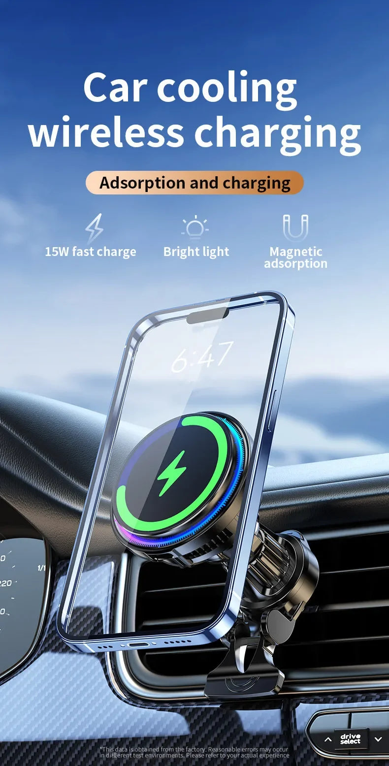 Ice Cooling Magnetic Wireless Car Charger Fast Charging Station for iPhone15 14 13 12 Pro Max 15W Magnet Car Phone Holder Stand by Reinvent Yourself
