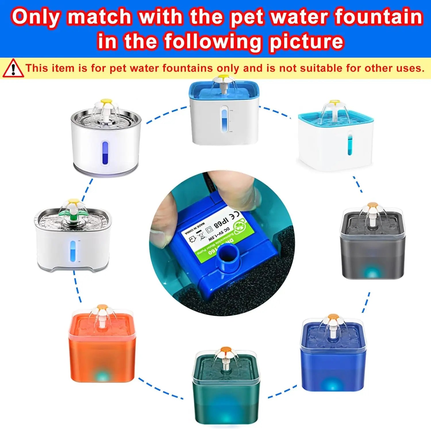 Cat Fountain Water Pump LED Light Pet Water Fountain Motor Replacement for Cat Flowers Drinking Bowl Dispenser Pet Accessories by Reinvent Yourself