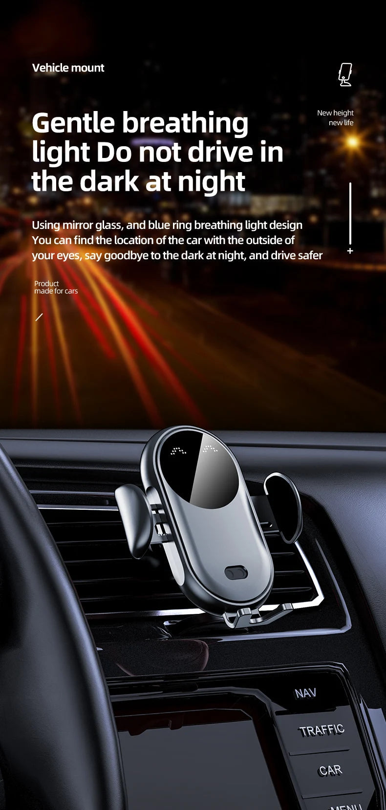Wireless Charger Car Mount for Air Vent Mount Car Phone Holder Rotating Intelligent Infrared Fast Wireless Charging Charger by Reinvent Yourself
