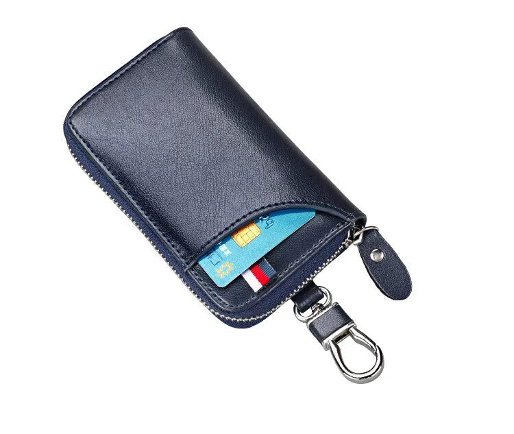 Cowhide Car Key Bag with Waist Hanging Keychain Men and Women Card Holder Smart Housekeeper Keys Portable Storage Zipper Pouch by Reinvent Yourself