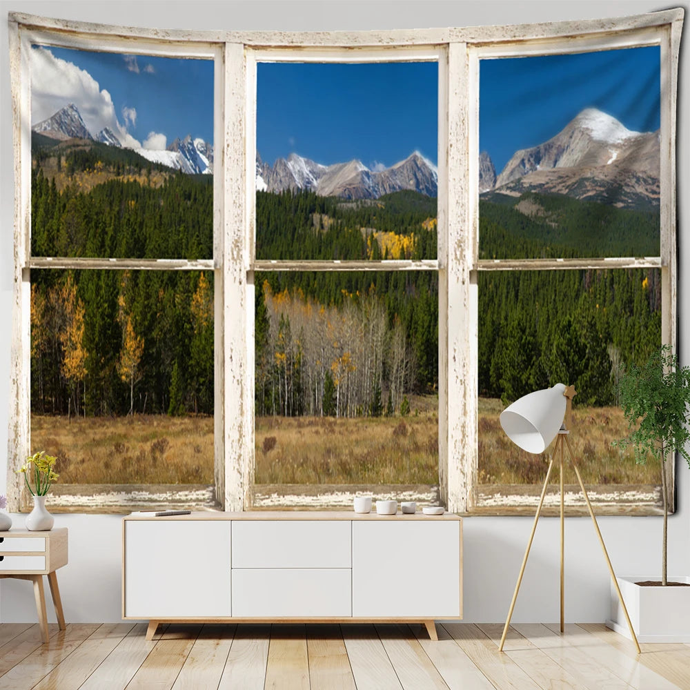 3D Window Scenery Tapestry Wall Hanging Hippie Tapiz Art Boho Natural Simple Bedroom Dorm Home Decor by Reinvent Yourself