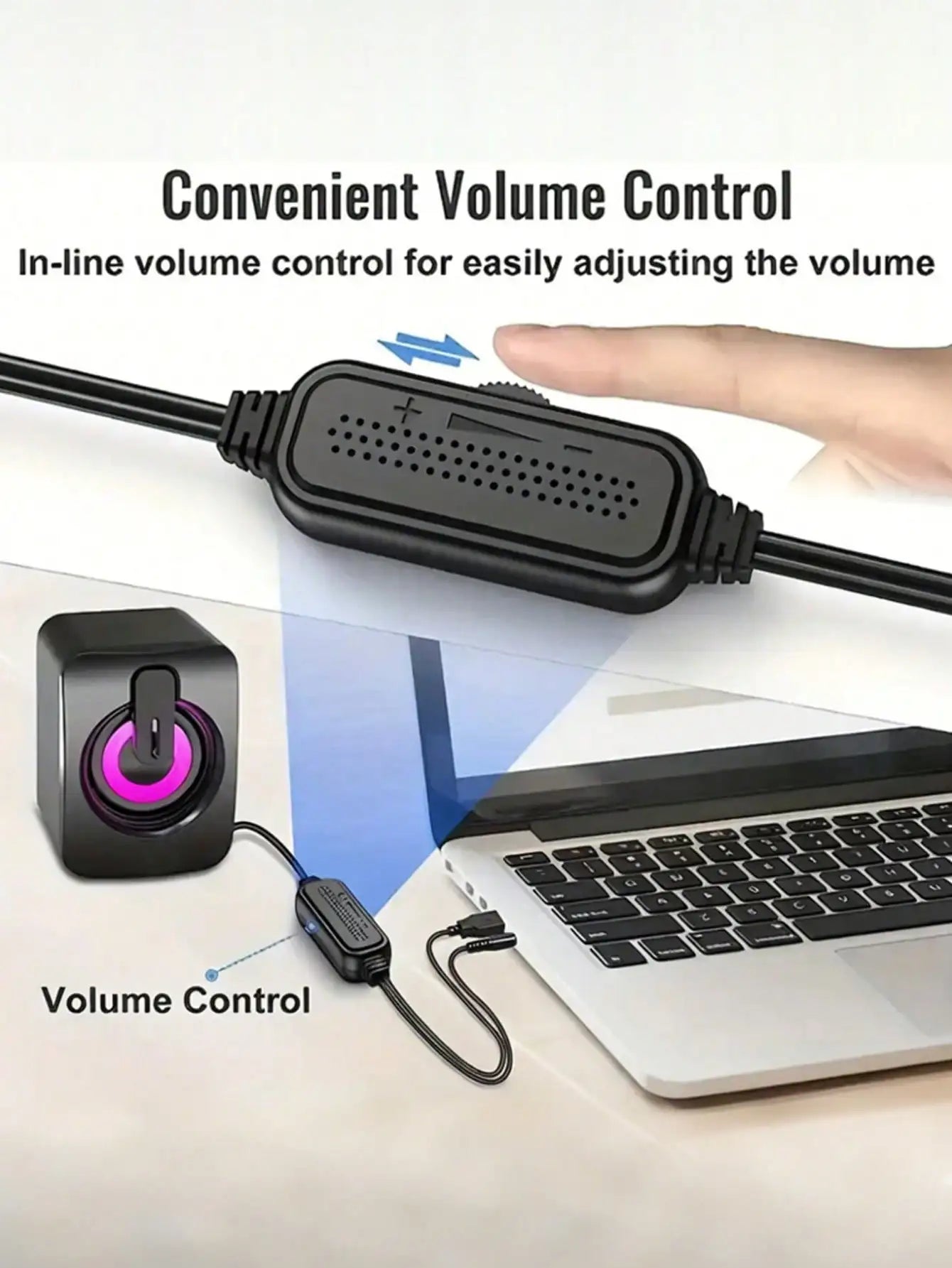 Desktop speakers powered by USB, with volume control LED lights, portable and battery-free by Reinvent Yourself