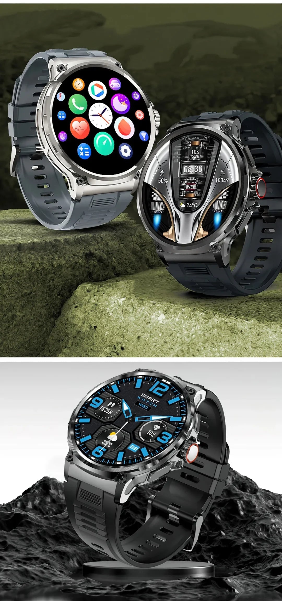 New Military Smart Watch Men 710 mA Waterproof Outdoor Sport Fitness Watches Health Monitor BT Call Smart Watch Men by Reinvent Yourself