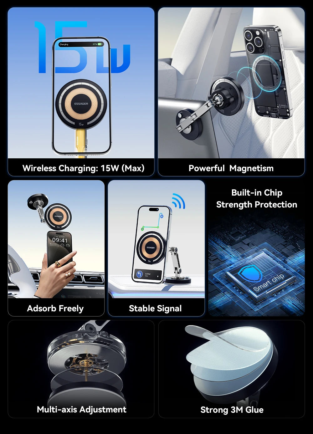 Essager Magnetic Wireless Charger Car Phone Holder 15W Fast Charging Easy Paste Mount Stand For Magsafe iPhone 15 14 13 Pro Max by Reinvent Yourself