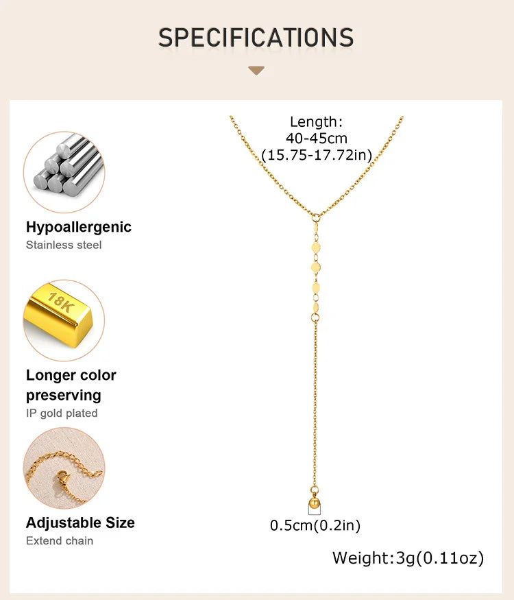 Lariat Necklace, Tiny Ball Pendant Y Drop Long Necklace For Women, Stainless Steel Gold Plated Jewelry Party Gifts by Reinvent Yourself