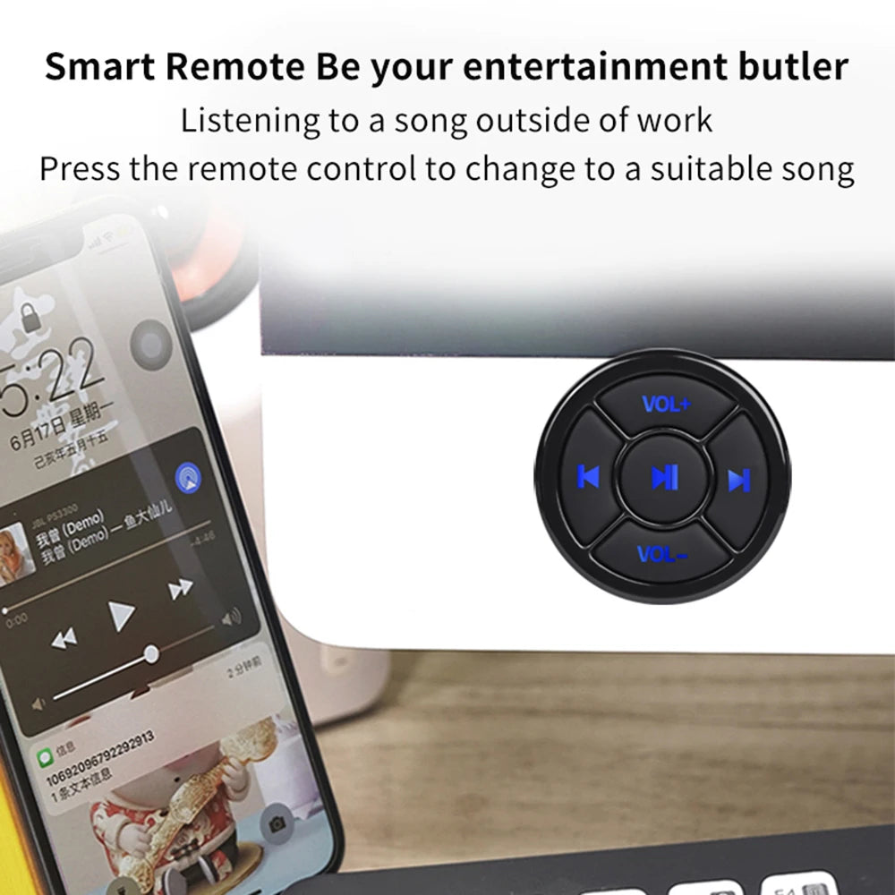 Wireless Bluetooth 5.0 Remote Controller Media Button Car Motorcycle Bike Steering Wheel Music Play for IOS Android Phone Tablet by Reinvent Yourself