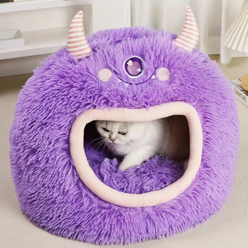 Fully Enclosed Safe and Cozy Cartoon Monster Pet Bed for Dogs and Cats Four Seasons Universal Soft and Warm for Winter Cat House by Reinvent Yourself