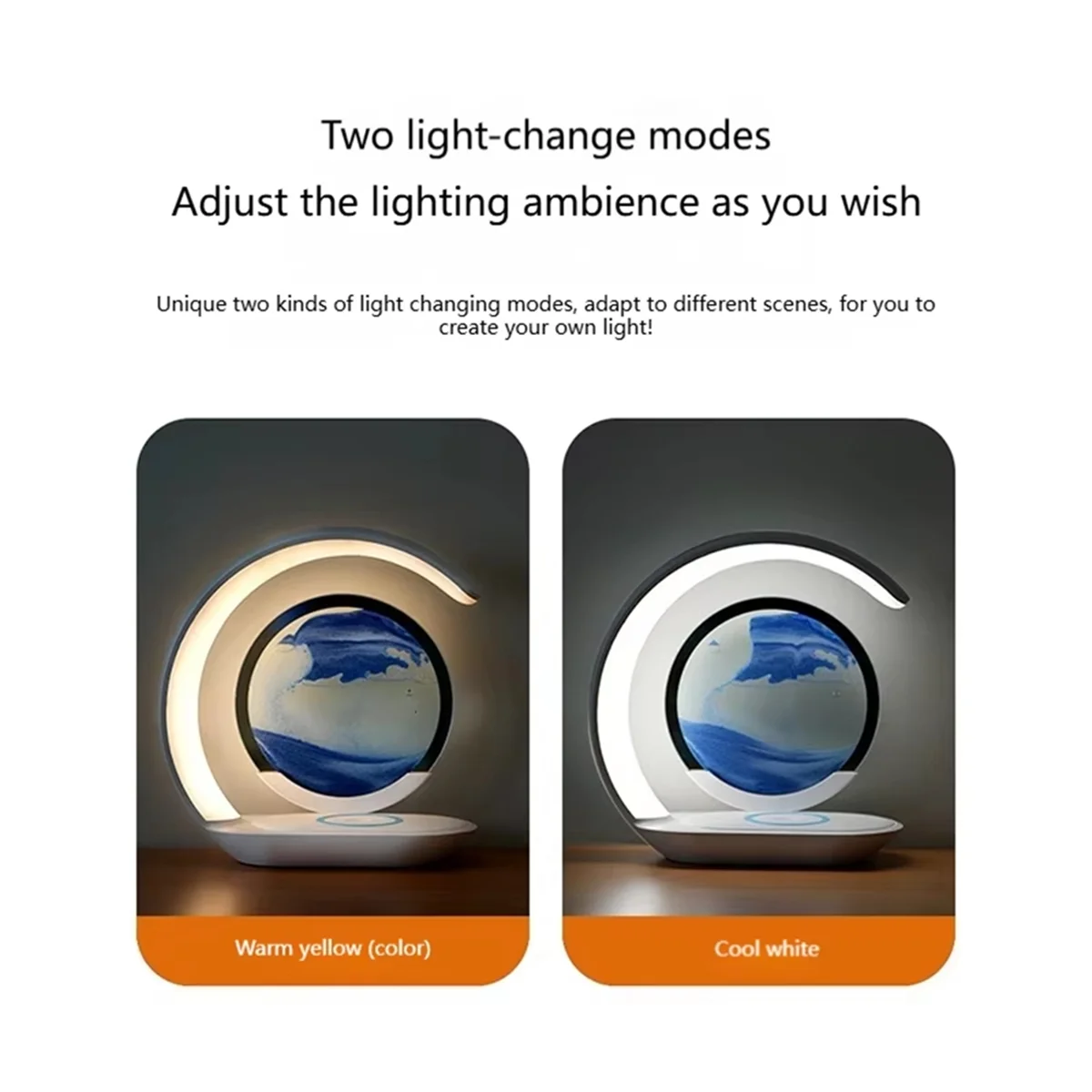 Retail! 15W Wireless Charger with Quicksand Painting Night Lamp Table Top Decoration Fast Charging Station Orange Reinvent Yourself