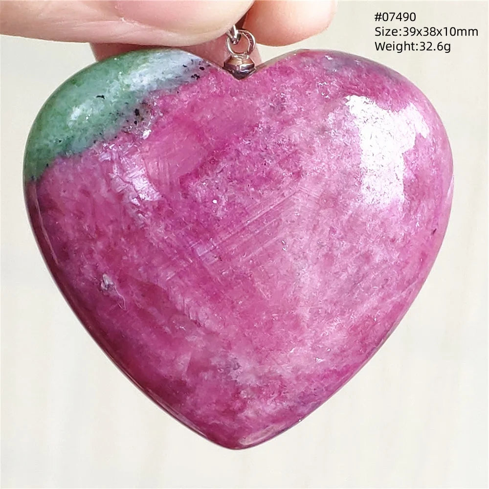 Natural Red Ruby Pendant Jewelry Love Heart Watermelon Ruby Zoisite Necklace Women Men 925 Sterling Silver AAAAA by Reinvent Yourself