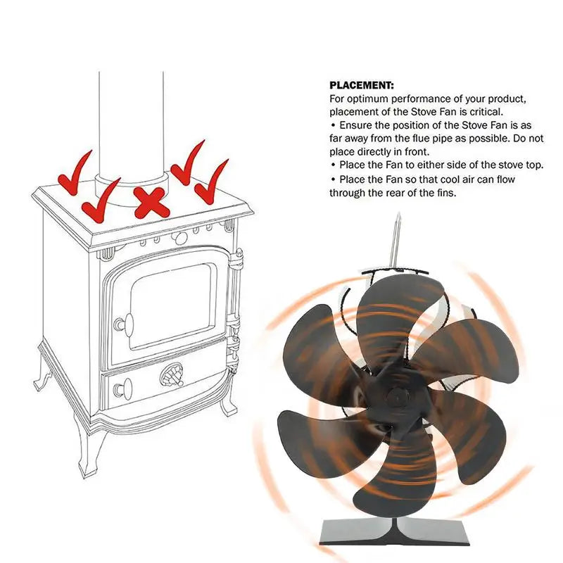 4/5/6 Blades Heat Powered Stove Fan Log Wood Burner Eco-fan Quiet Fireplace Fan Winter Warm Home Heater Efficient Heat Distribu by Reinvent Yourself