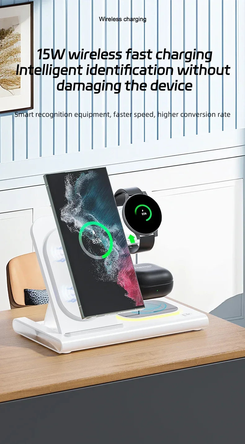 3 in 1 LED Foldable Wireless Charger Stand For Samsung S24 S23 S22 Watch 6 5 4 Active 1 2 Galaxy Buds Pro Fast Charging Station by Reinvent Yourself