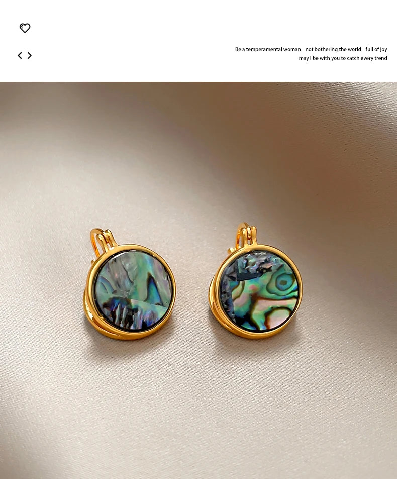 Luxury Abalone Shell Round Earrings for 2025 Women's Unusual Ear buckle Party Trendy Jewelry Young Girl’s Gold Color Accessories by Reinvent Yourself
