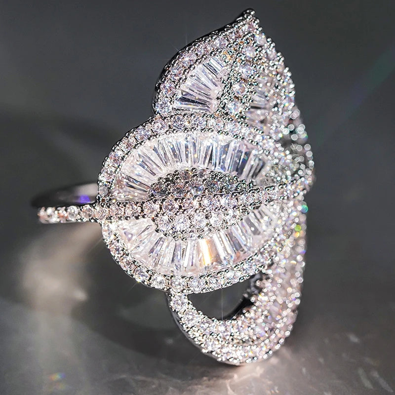 Huitan Luxury Leaf Finger Ring Lady Gorgeous Fashion Female Party Accessories with Bright Cubic Zirconia Stylish Jewelry Gifts by Reinvent Yourself