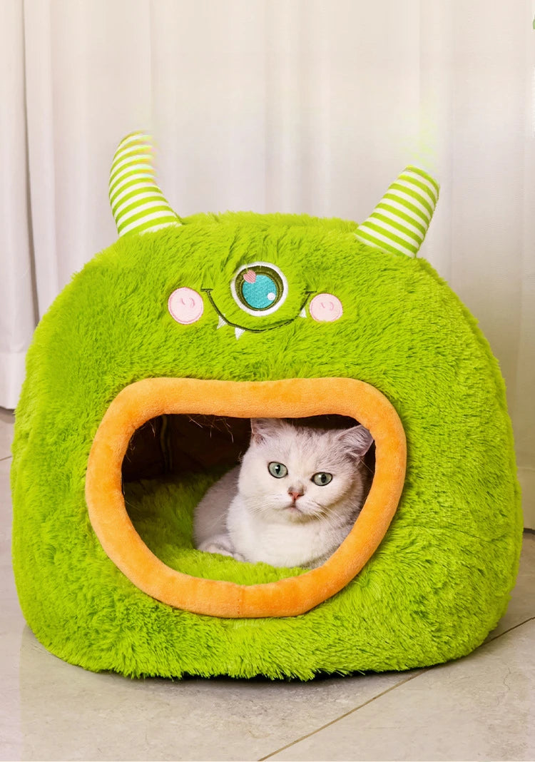 Fully Enclosed Safe and Cozy Cartoon Monster Pet Bed for Dogs and Cats Four Seasons Universal Soft and Warm for Winter Cat House by Reinvent Yourself