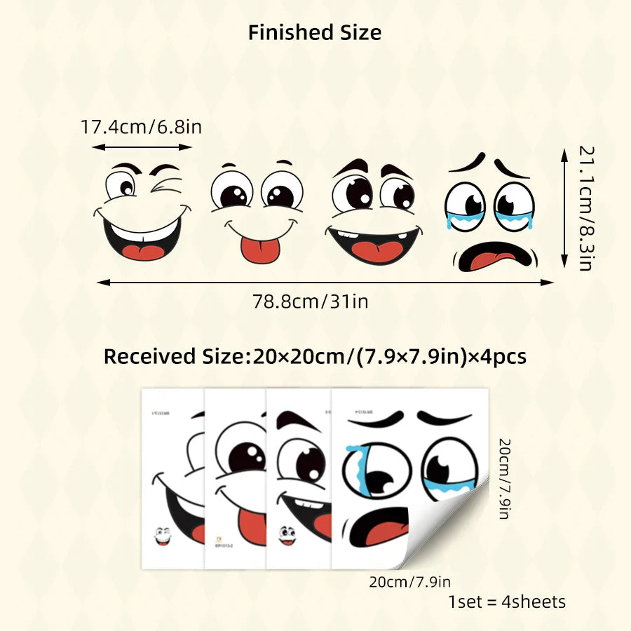 4 sheets/Set Cartoon Face Stickers,Self-Adhesive, Plastic Surface Compatible,Home Decoration Suitable for Trash Can, oilet Decor by Reinvent Yourself