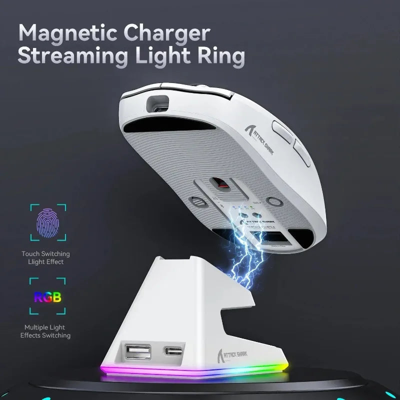 Attack Shark X11 Wireless Bluetooth Mouse RGB Triple Mode Magnetic Charging Dock PAW3311 Ultra Light Pitch Gaming Mouse by Reinvent Yourself