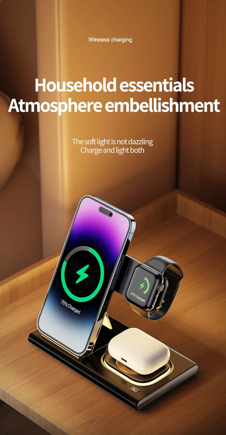 3 in 1 LED Foldable Wireless Charger Stand For Samsung S24 S23 S22 Watch 6 5 4 Active 1 2 Galaxy Buds Pro Fast Charging Station by Reinvent Yourself