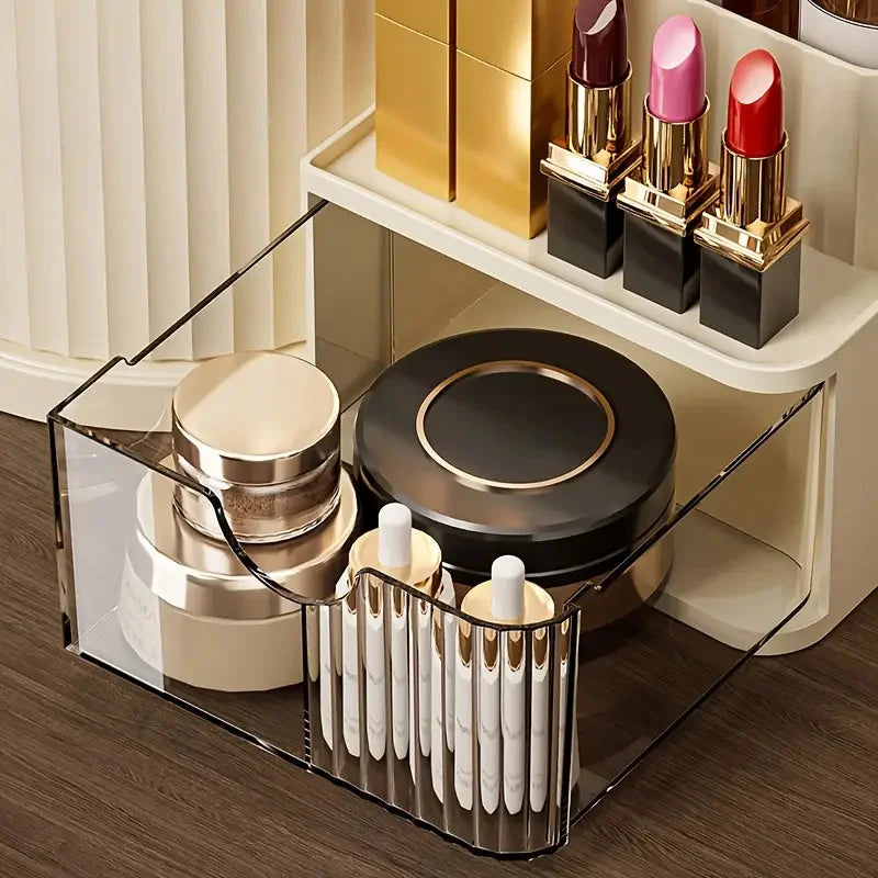 360° Rotating Makeup Organizer with Brush Holder & Drawer Desktop Large Capacity Skincare Cosmetic Tools Lipstick Display Cases by Reinvent Yourself