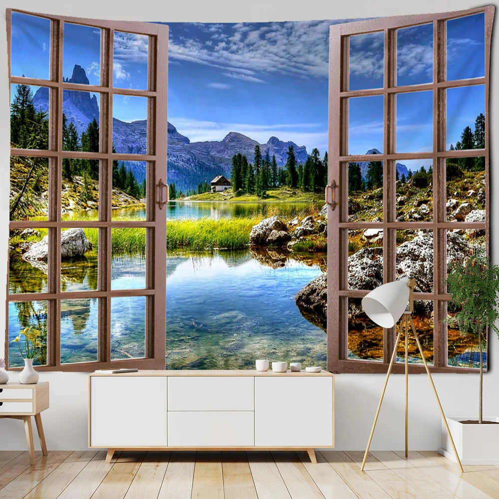 3D Window Scenery Tapestry Wall Hanging Hippie Tapiz Art Boho Natural Simple Bedroom Dorm Home Decor by Reinvent Yourself