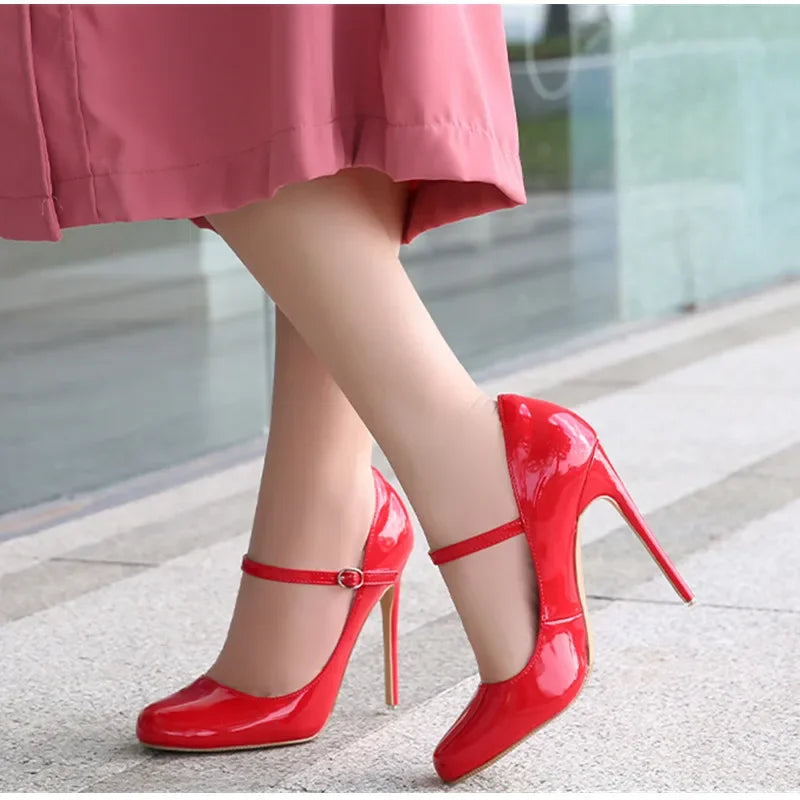 Big size Women Pumps Fashion Round toe Patent leather 12cm High Heels Spring Summer Office Lady Shoes by Reinvent Yourself