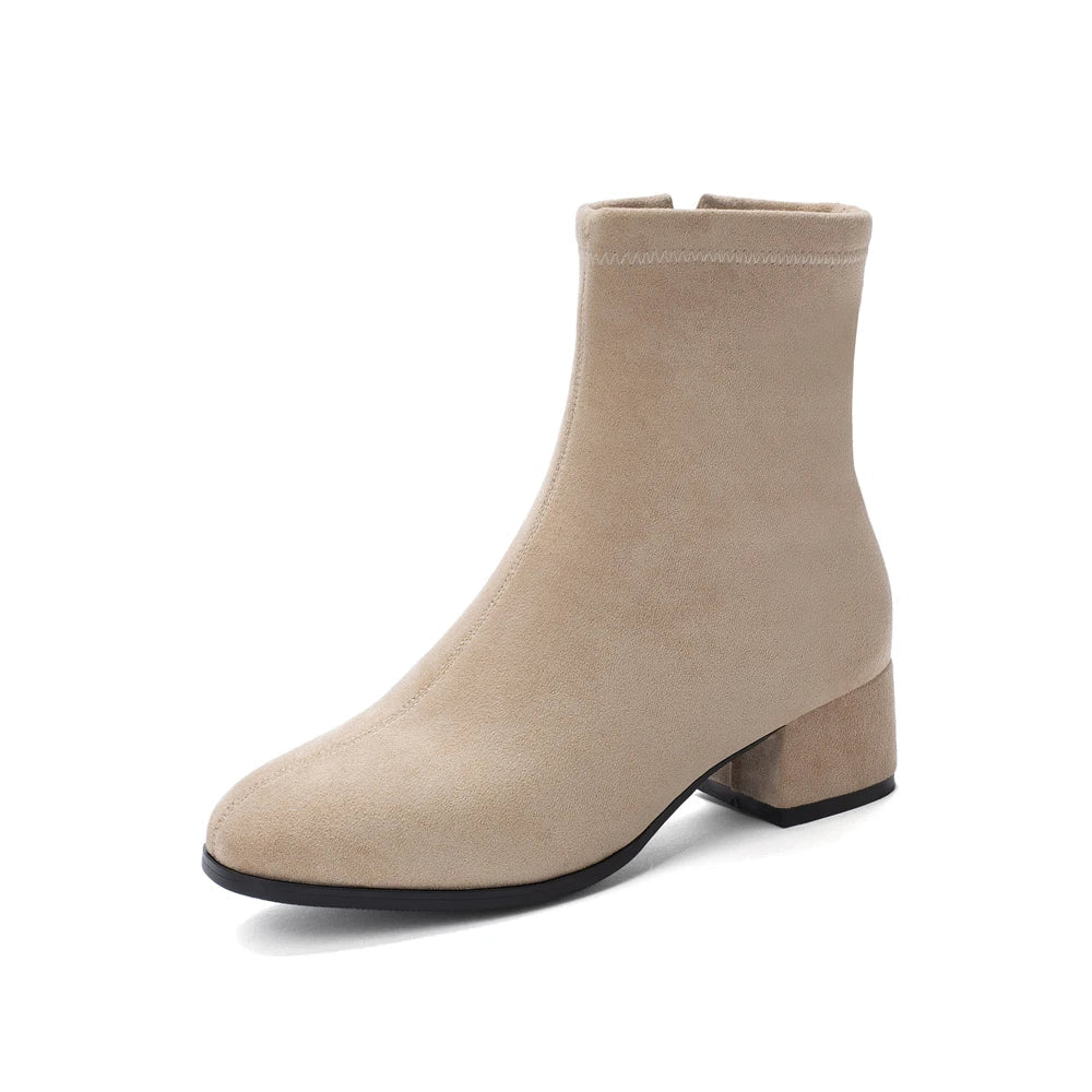 Woman Ankle Boots 2025 Autumn Winter Round Toe Low Heel Flock Black Comfortable Booties Lady Shoes Big Size 31 32 33 40 41 42 43 by Reinvent Yourself