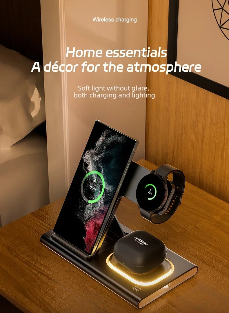 3 in 1 LED Foldable Wireless Charger Stand For Samsung S24 S23 S22 Watch 6 5 4 Active 1 2 Galaxy Buds Pro Fast Charging Station by Reinvent Yourself