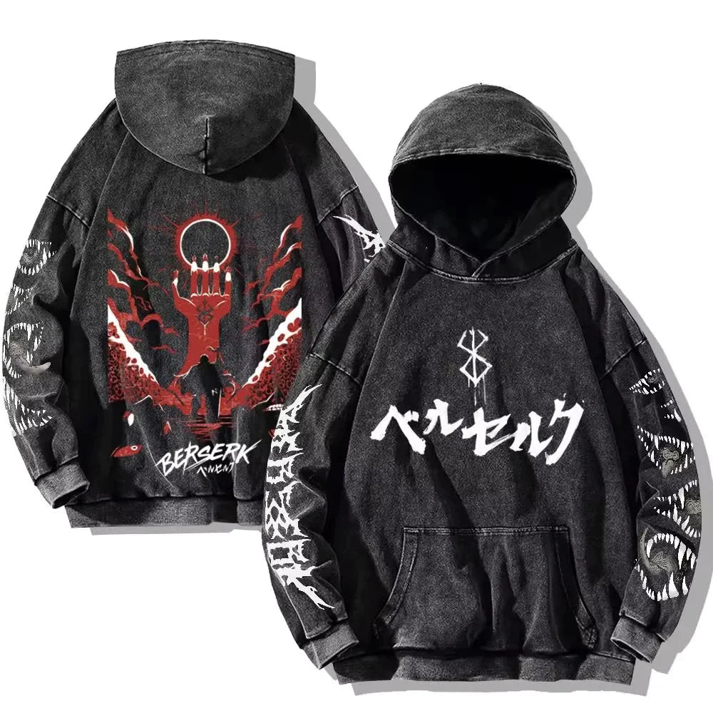 Anime Graphic Hoodie for Men Women Vintage Acid Wash Pullover Hooded Sweatshirt Harajuku Streetwear Casual Long Sleeve Tops by Reinvent Yourself