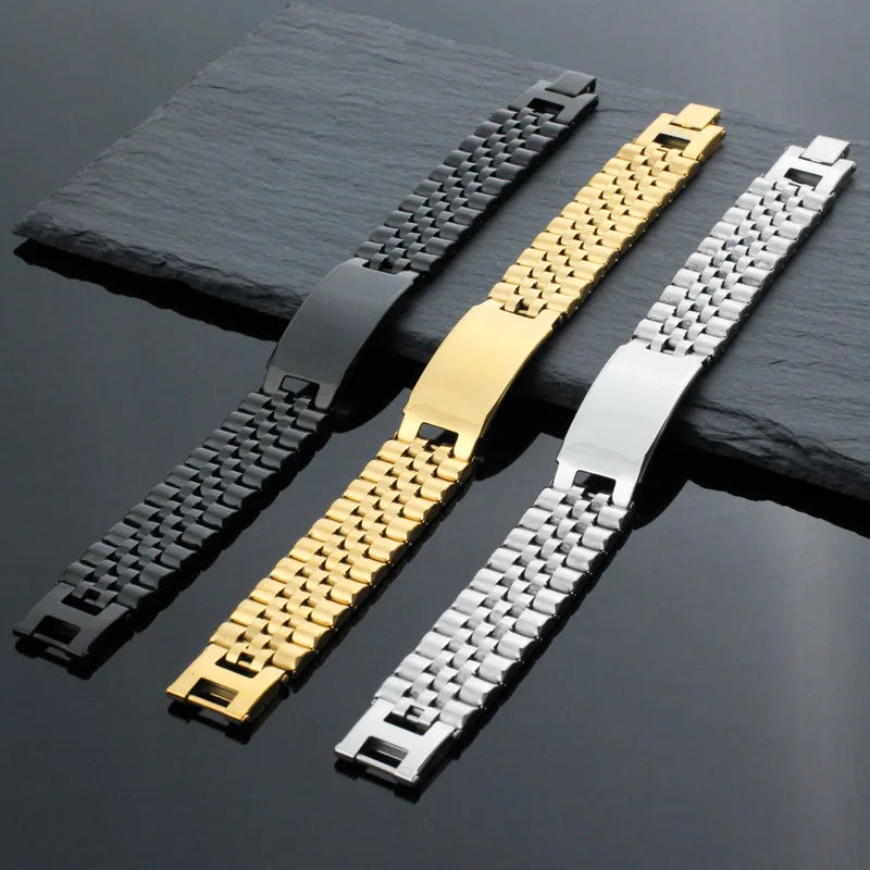 Personalize Custom Name Men Stainless Steel Bracelet watch band Black Smooth Engrave Logo Id Bracelets Gift Jewelry by Reinvent Yourself