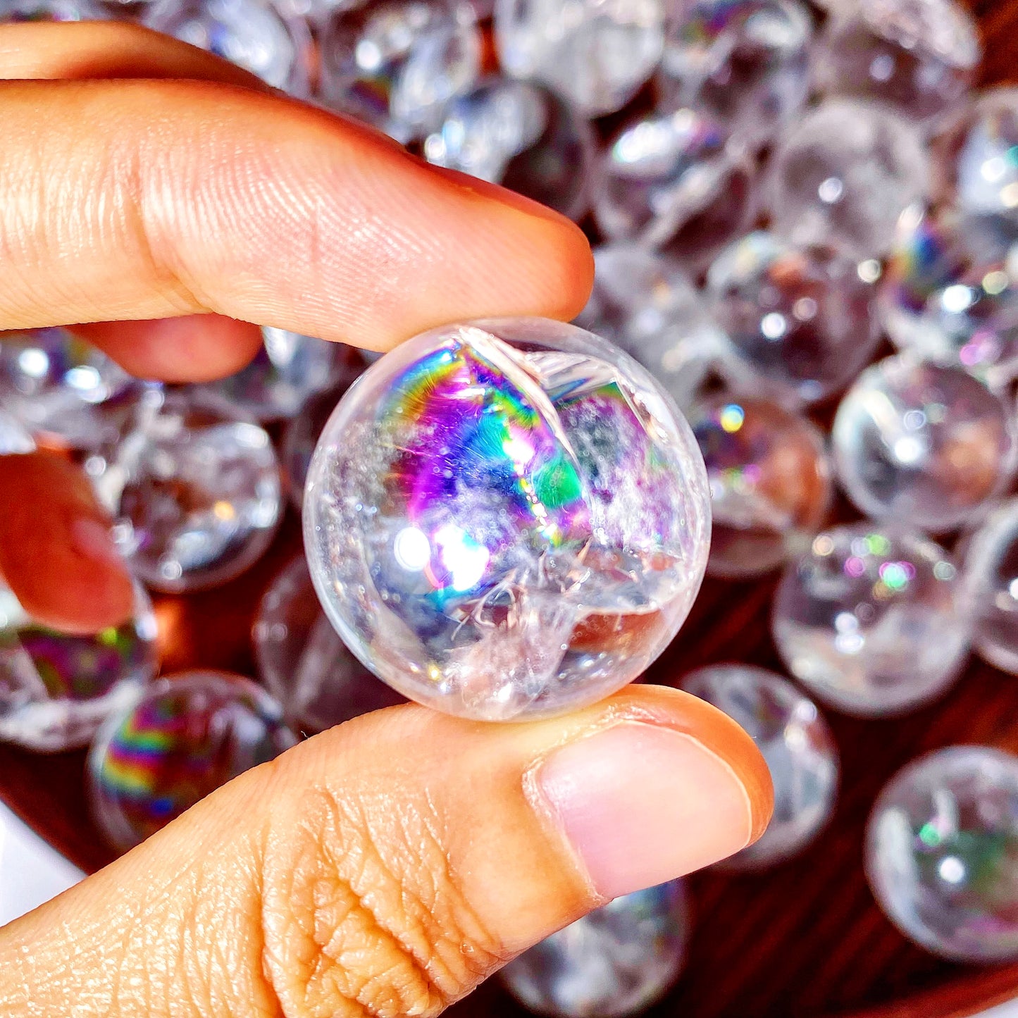 1PC Random Crackle Rainbow Clear Quartz Sphere Natural Crystal,Gemstone Jewelry,Glitter,Healing crystal,Birthday gift,Women gift