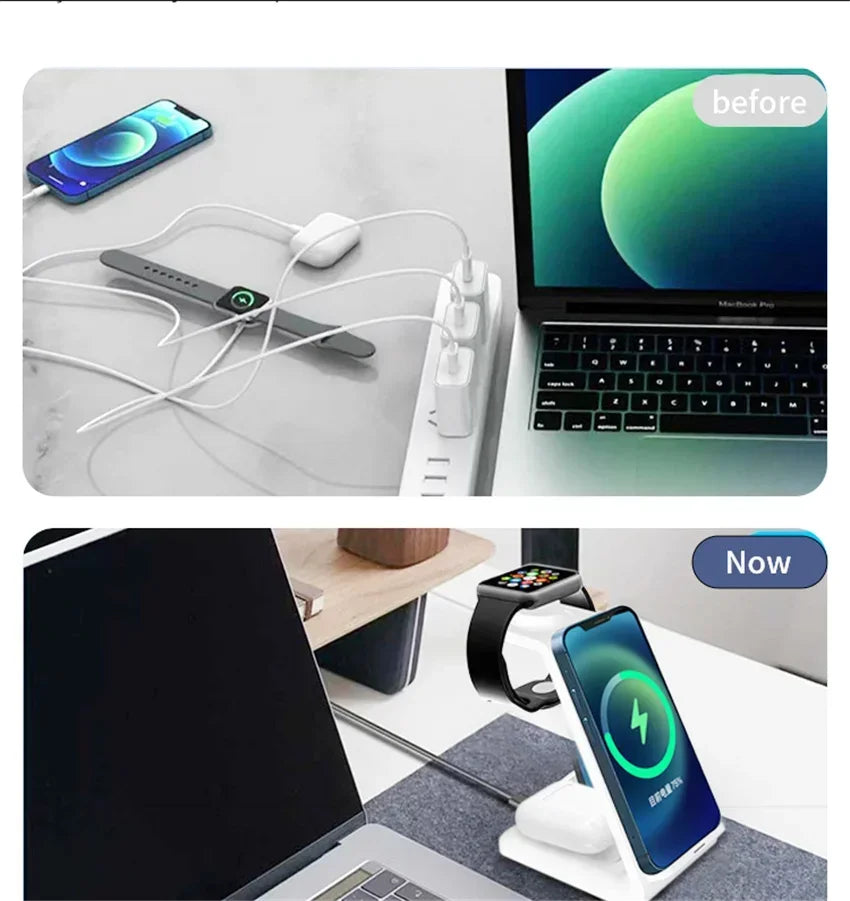 30W 3 In 1 Wireless Charger Stand Dock For iPhone 15 14 13 12 11 XS Apple Watch 8 7 AirPods Induction Fast Charging Station by Reinvent Yourself
