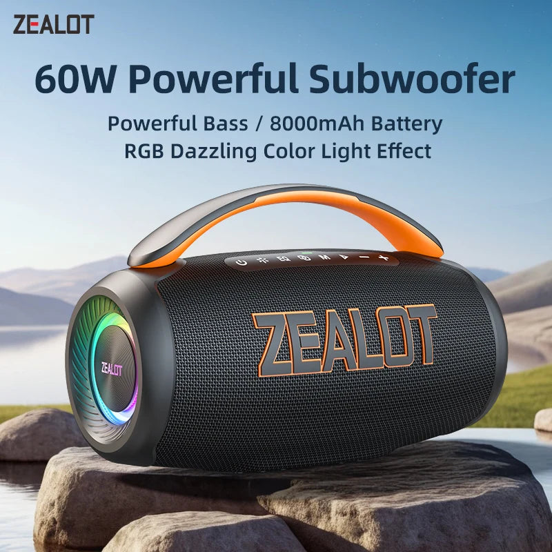 Zealot-P12 Speaker 60W Portable Bluetooth Speaker with IPX6 Waterproof, Comfortable handle,Controllable lighting,TF,USB by Reinvent Yourself