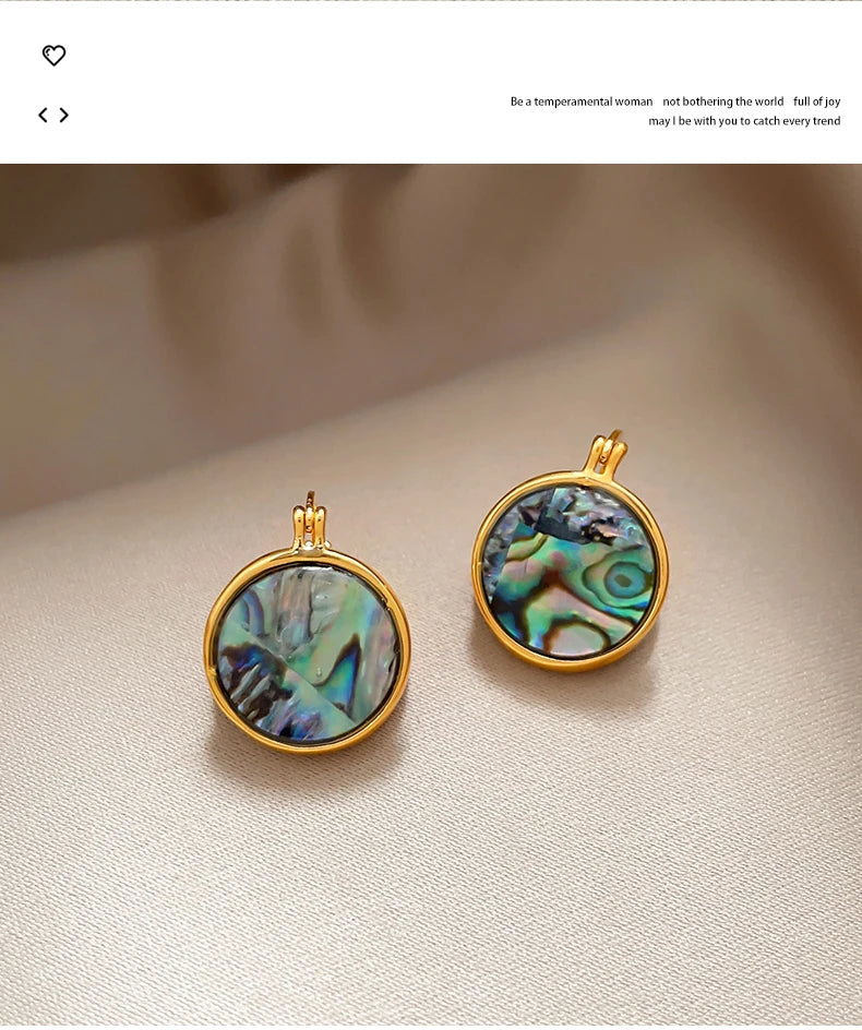Luxury Abalone Shell Round Earrings for 2025 Women's Unusual Ear buckle Party Trendy Jewelry Young Girl’s Gold Color Accessories by Reinvent Yourself