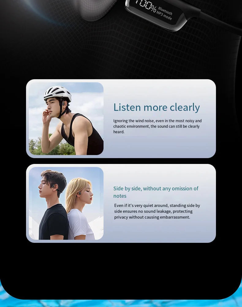 IPX8 Waterproof Bone Conduction Headphones, Open Ear Bluetooth Sport Headphones with 32GB MP3, 72H Battery Life by Reinvent Yourself