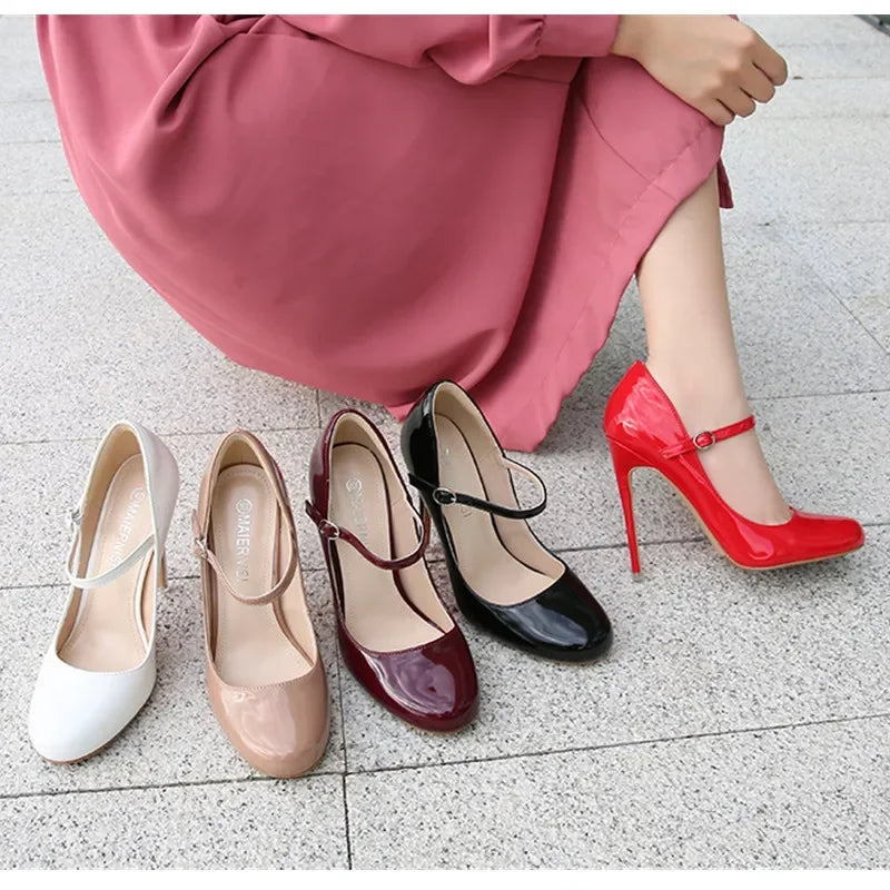 Big size Women Pumps Fashion Round toe Patent leather 12cm High Heels Spring Summer Office Lady Shoes by Reinvent Yourself