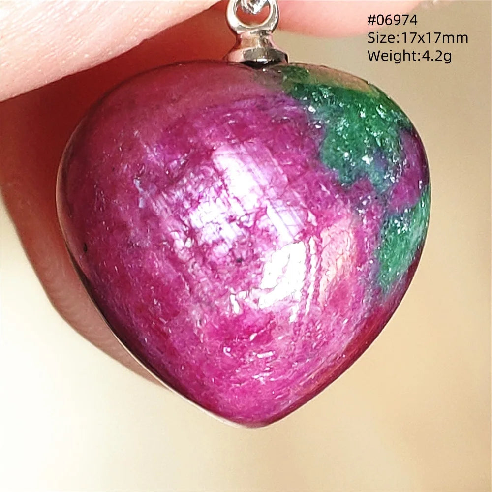 Natural Red Ruby Pendant Jewelry Love Heart Watermelon Ruby Zoisite Necklace Women Men 925 Sterling Silver AAAAA by Reinvent Yourself