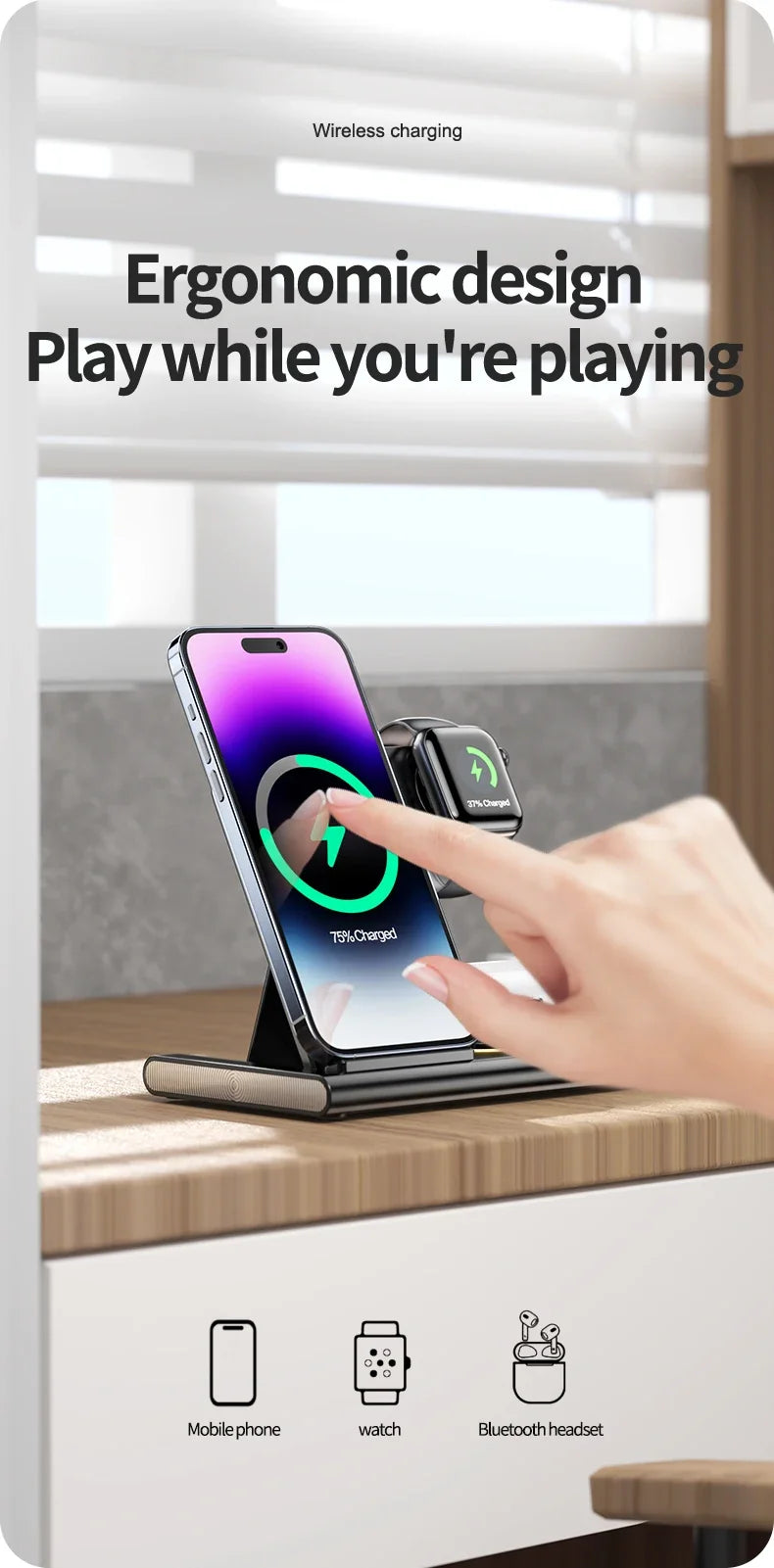 3 in 1 LED Foldable Wireless Charger Stand For Samsung S24 S23 S22 Watch 6 5 4 Active 1 2 Galaxy Buds Pro Fast Charging Station by Reinvent Yourself