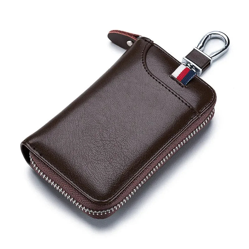 Cowhide Car Key Bag with Waist Hanging Keychain Men and Women Card Holder Smart Housekeeper Keys Portable Storage Zipper Pouch by Reinvent Yourself
