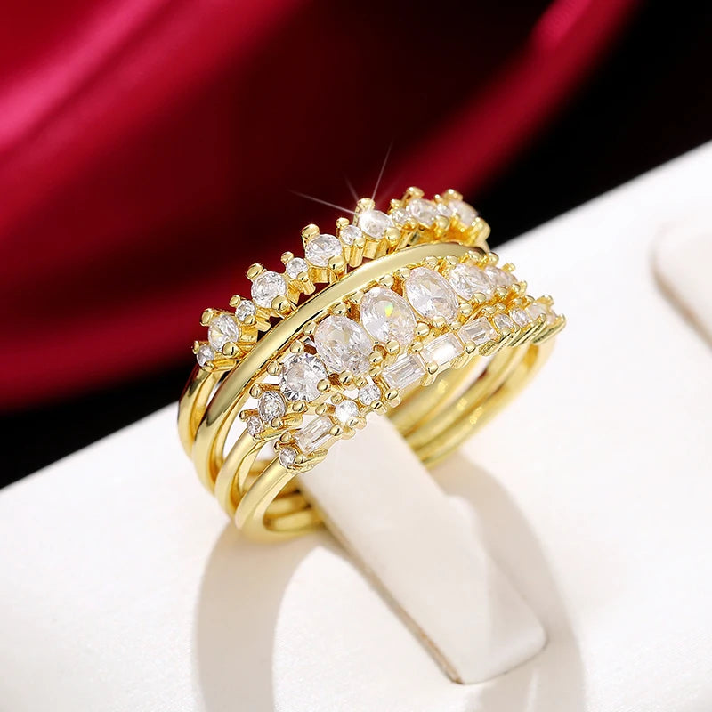 Huitan Hot Trendy Women Set Rings for Wedding 4Pcs Rings Female Fashion Accessories Luxury Cubic Zirconia Statement Jewelry Sets by Reinvent Yourself