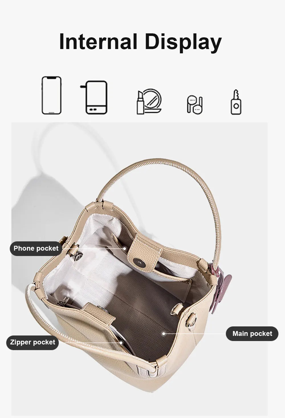 Genuine Leather Women Bucket Bag Luxury Designer Handbags High Quality Cowhide Women's Shoulder Bags Fashion Crossbody Bag by Reinvent Yourself