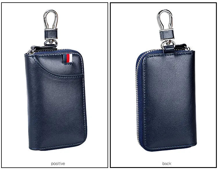 Cowhide Car Key Bag with Waist Hanging Keychain Men and Women Card Holder Smart Housekeeper Keys Portable Storage Zipper Pouch by Reinvent Yourself