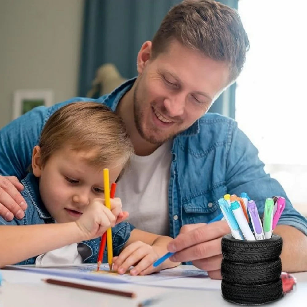 Creative Car Tire Shaped Pen Holder - Unique Office Desk Organizer Office School Supplies Desktop Multifunctional Storage by Reinvent Yourself