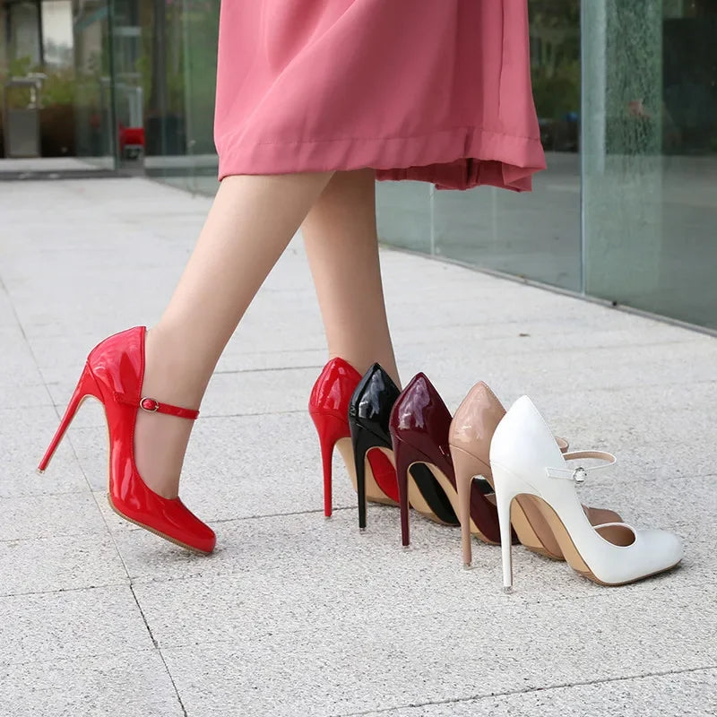 Big size Women Pumps Fashion Round toe Patent leather 12cm High Heels Spring Summer Office Lady Shoes by Reinvent Yourself