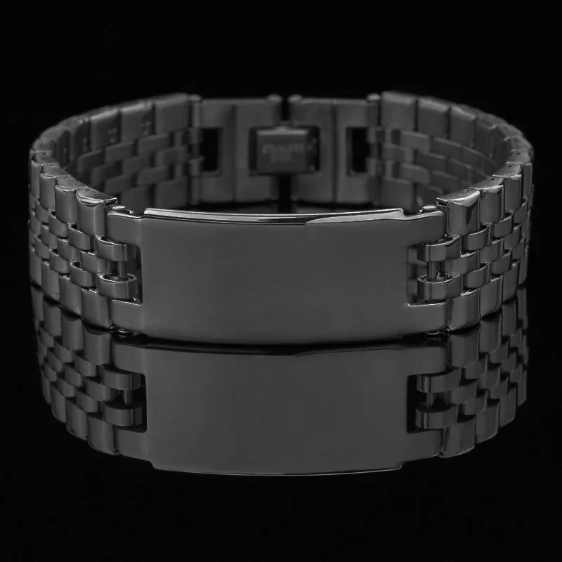 Personalize Custom Name Men Stainless Steel Bracelet watch band Black Smooth Engrave Logo Id Bracelets Gift Jewelry by Reinvent Yourself