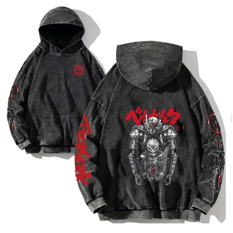Anime Graphic Hoodie for Men Women Vintage Acid Wash Pullover Hooded Sweatshirt Harajuku Streetwear Casual Long Sleeve Tops by Reinvent Yourself
