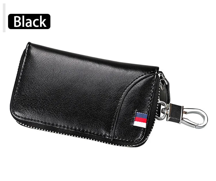 Cowhide Car Key Bag with Waist Hanging Keychain Men and Women Card Holder Smart Housekeeper Keys Portable Storage Zipper Pouch by Reinvent Yourself