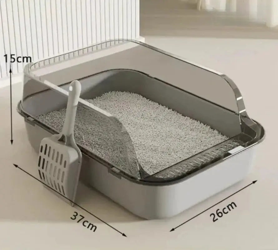 Semi-Enclosed Cat Litter Box Splashproof Kitten Toilet Tray Pet Cleaning Basin with High Sides for Indoor Use by Reinvent Yourself
