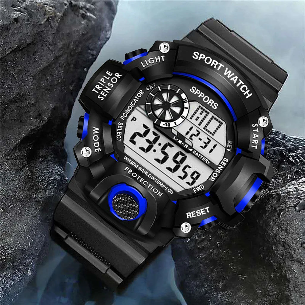 Fashion Men's Watch Sports Electronic Wristwatch Large dial Multifunctional Waterproof Luminous Alarm Kids Male's Military Watch by Reinvent Yourself