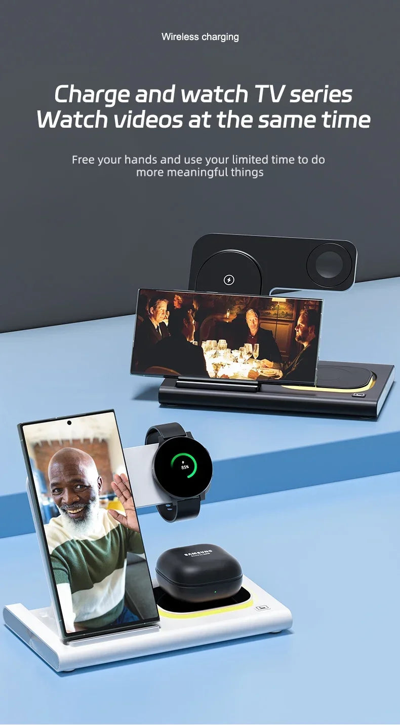 3 in 1 LED Foldable Wireless Charger Stand For Samsung S24 S23 S22 Watch 6 5 4 Active 1 2 Galaxy Buds Pro Fast Charging Station by Reinvent Yourself